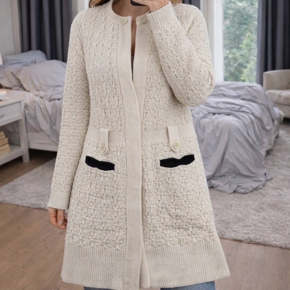 Piazza Sempione Textured Knit Cardigan Sweaters Women's Cream Button Front
